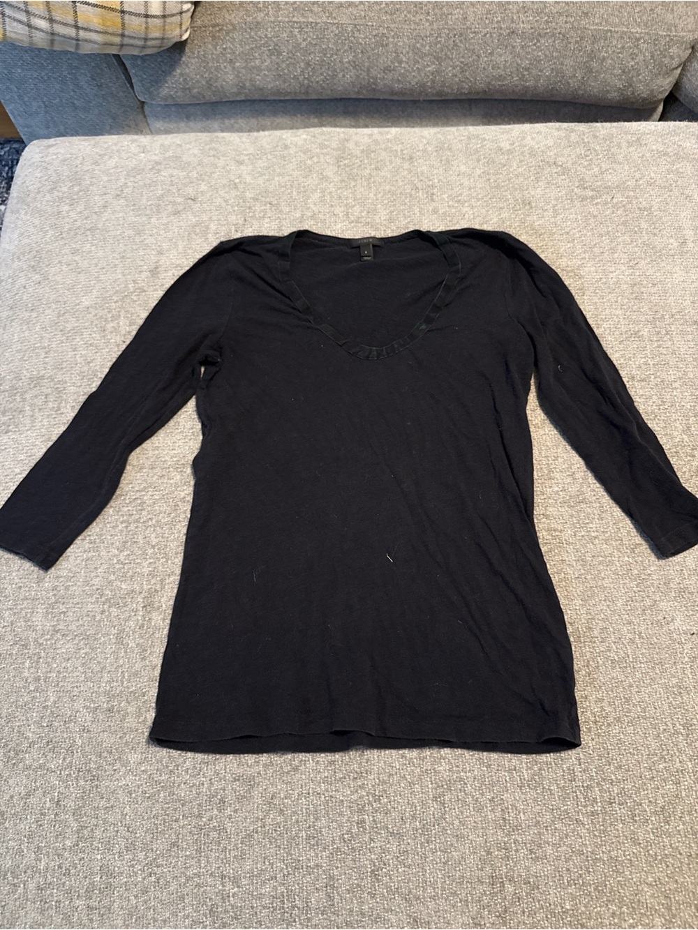 J.Crew Black Satin Trim Scoop Neck Long Sleeve Tee Small